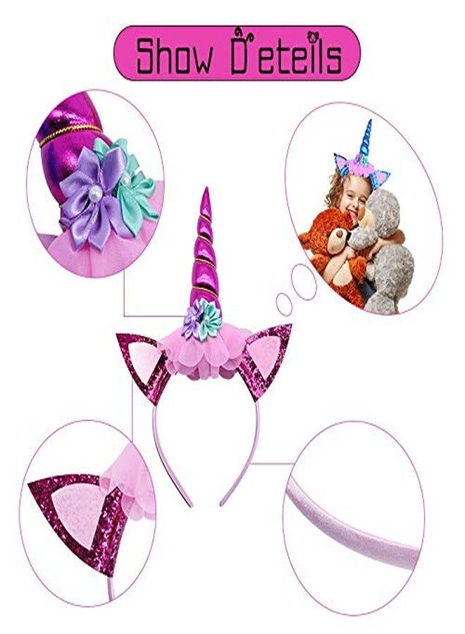 PartyToko Unicorn Horn Glitter Ears Flower Headband Birthday Party Favor Supplies (1 Pcs) - Image 2